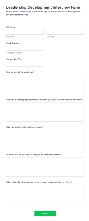 Leadership Development Interview Form Form Template