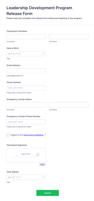 Leadership Development Program Release Form Template
