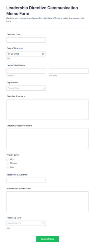 Leadership Directive Communication Memo Form Template