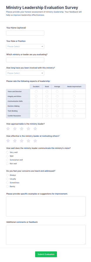 Leadership Evaluation Survey Form Template
