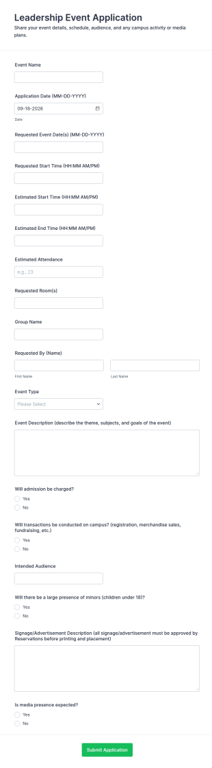 Leadership Event Application Form Template