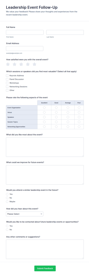 Leadership Event Follow Up Form Template