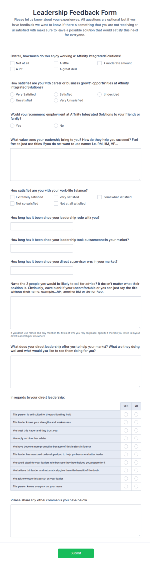 Leadership Feedback Form Template
