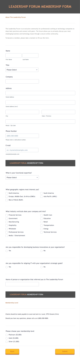 Leadership Forum Membership Form Template