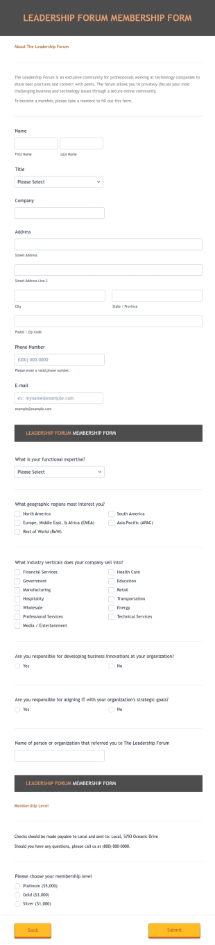 Leadership Forum Membership Form Template