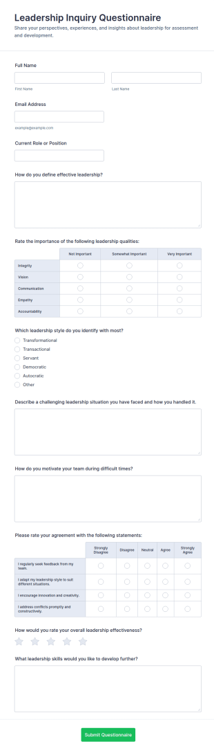 Leadership Inquiry Questionnaire Form Template
