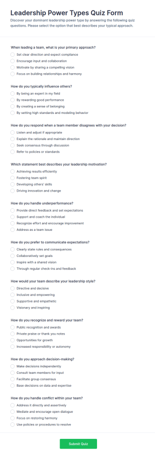 Leadership Power Types Quiz Form Template