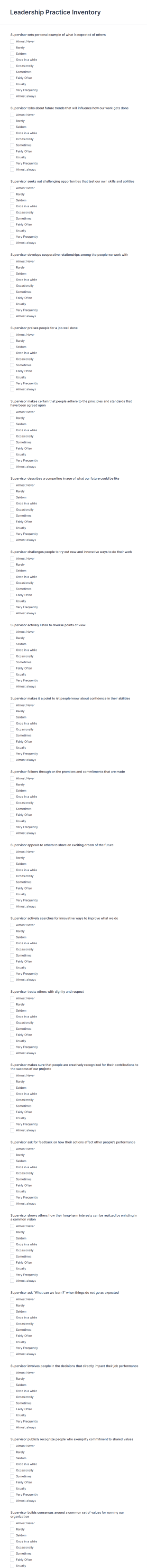 Leadership Practice Inventory Questionnaire Form Template