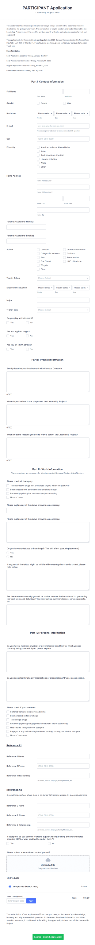 Leadership Project Participant Application Form Template