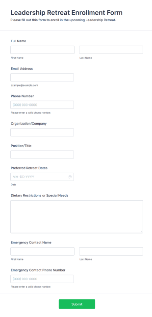 Leadership Retreat Enrollment Form Form Template