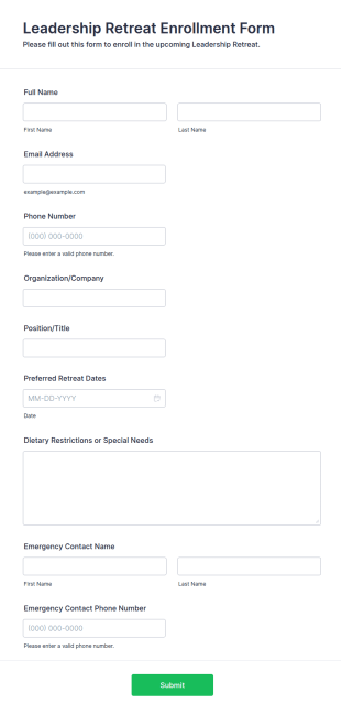 Leadership Retreat Enrollment Form Template