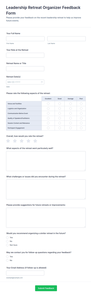 Leadership Retreat Organizer Feedback Form Template