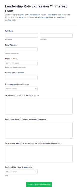 Leadership Role Expression Of Interest Form Template