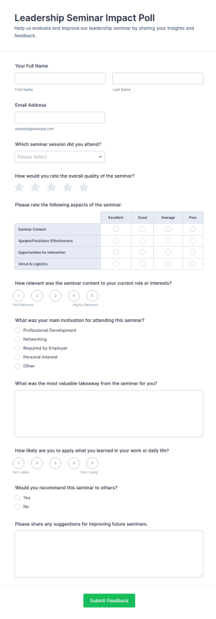 Leadership Seminar Impact Poll Form Template