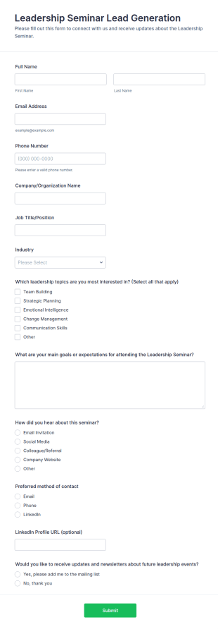 Leadership Seminar Lead Generation Form Template