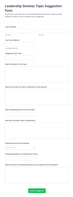 Leadership Seminar Topic Suggestion Form Template