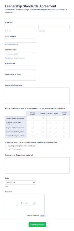 Leadership Standards Agreement Form Template