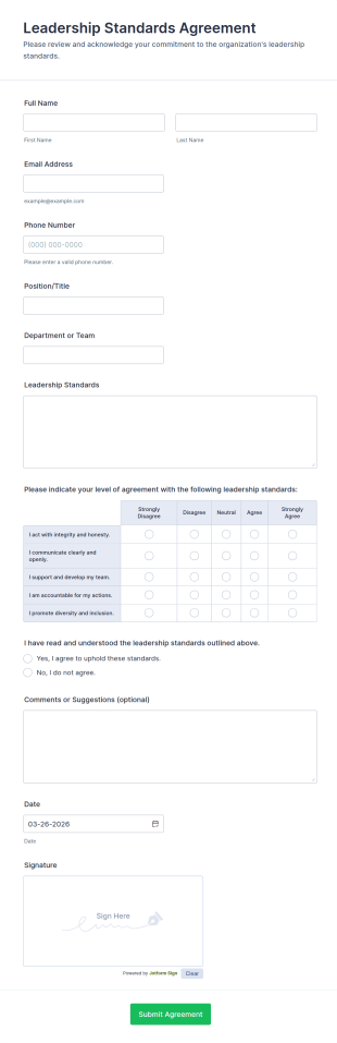 Leadership Standards Agreement Form Template
