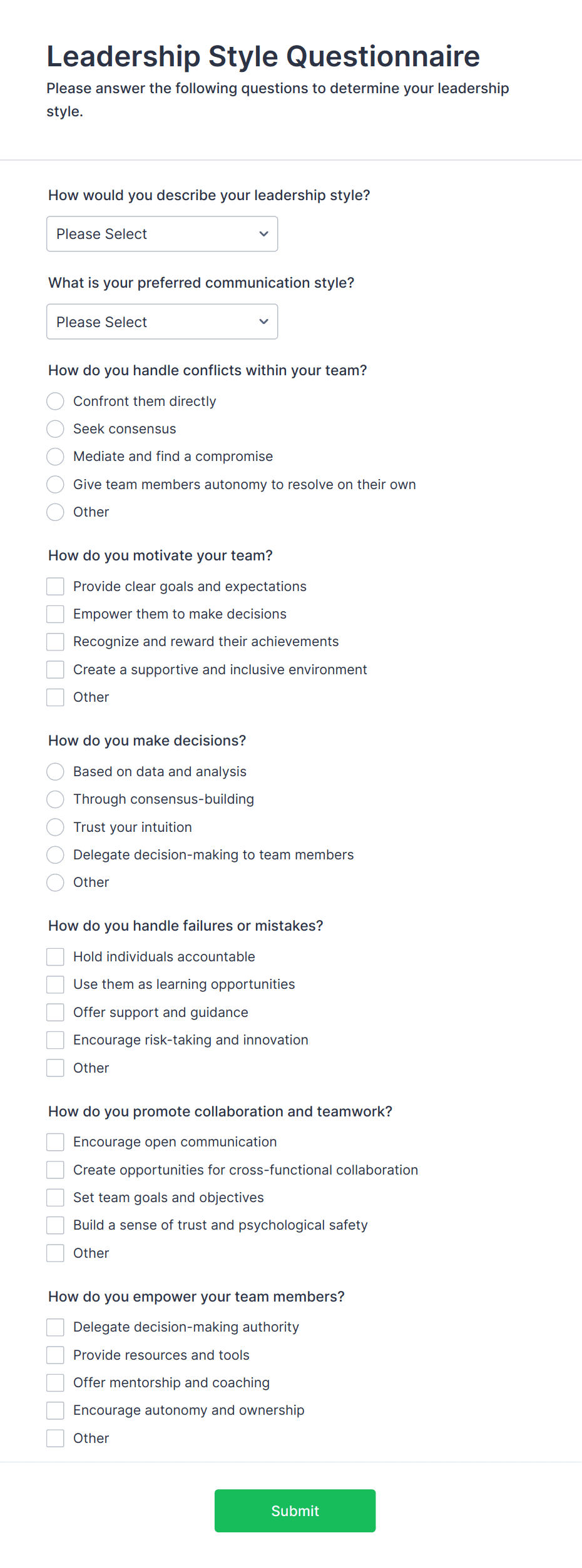 Leadership Style Questionnaire Form Template Jotform 6884