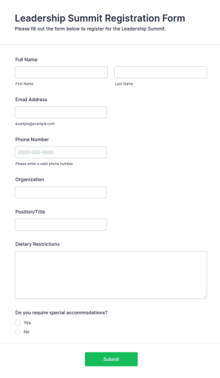 Leadership Summit Registration Form Template