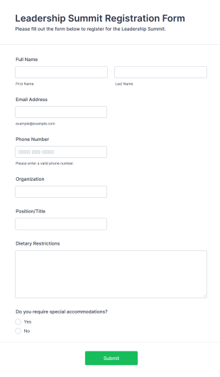 Leadership Summit Registration Form Template