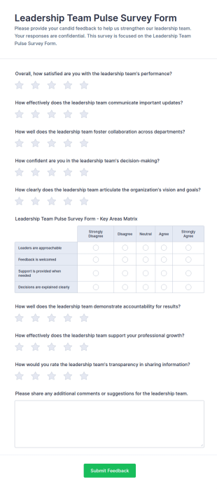 Leadership Team Pulse Survey Form Template