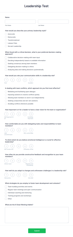 Leadership Test Form Template