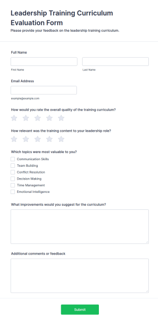 Leadership Training Curriculum Evaluation Form Template