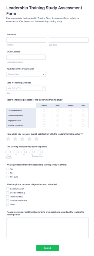 Leadership Training Study Assessment Form Template