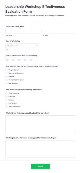 Leadership Workshop Effectiveness Evaluation Form Template