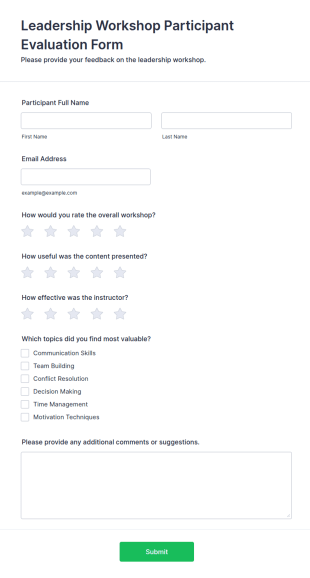 Leadership Workshop Participant Evaluation Form Template