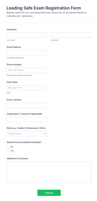 Leading Safe Exam Registration Form Template