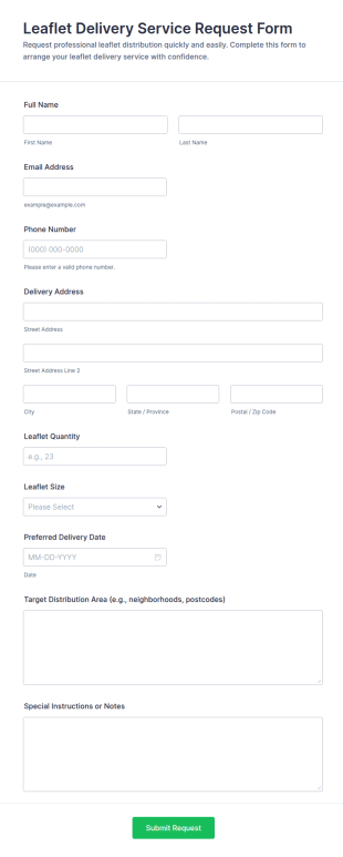 Leaflet Delivery Service Request Form Template