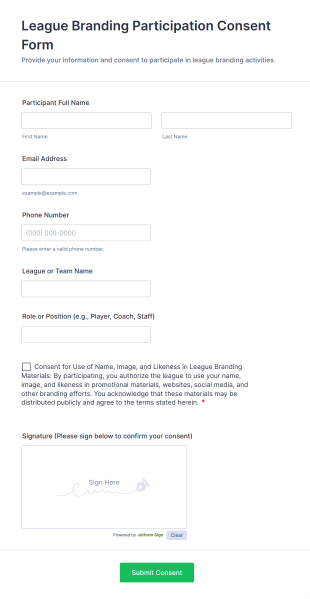 League Branding Participation Consent Form Template