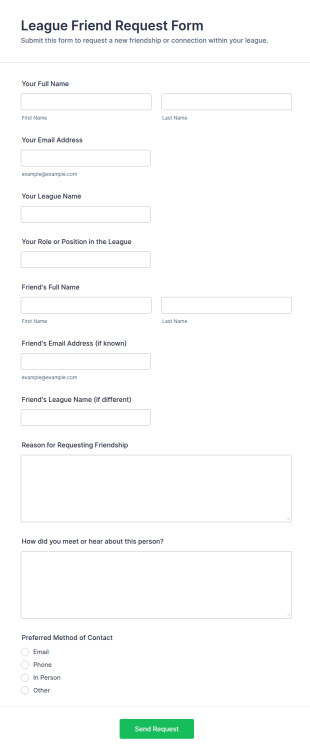 League Friend Request Form Template