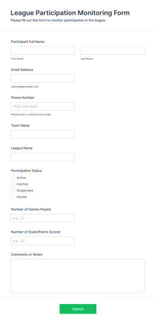 League Participation Monitoring Form Template