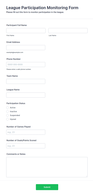 League Participation Monitoring Form Template