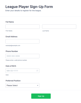 League Player Sign Up Form Template