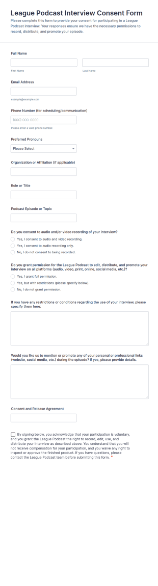 League Podcast Interview Consent Form Template