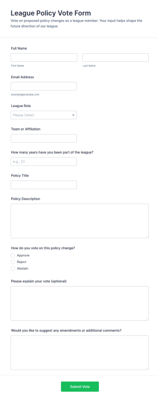 League Policy Vote Form Template