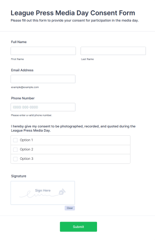 League Press Media Day Consent Form Template