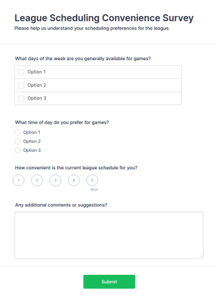 League Scheduling Convenience Survey Form Template