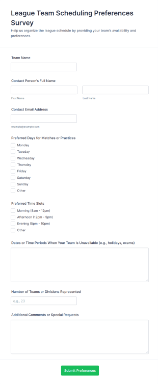 League Team Scheduling Preferences Survey Form Template