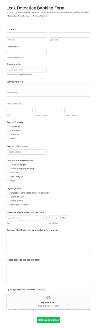 Leak Detection Booking Form Template