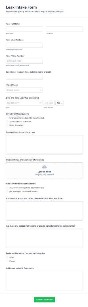 Leak Intake Form Template