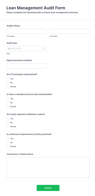 Lean Management Audit Form Template