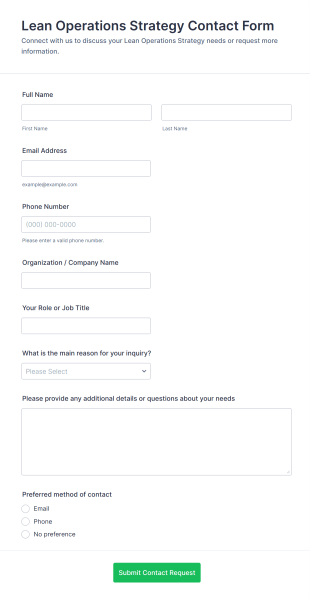 Lean Operations Strategy Contact Form Template