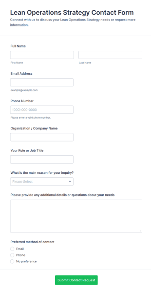 Lean Operations Strategy Contact Form Template