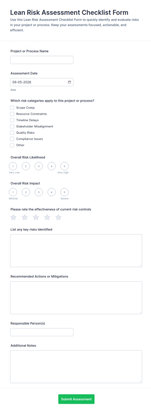 Lean Risk Assessment Checklist Form Template