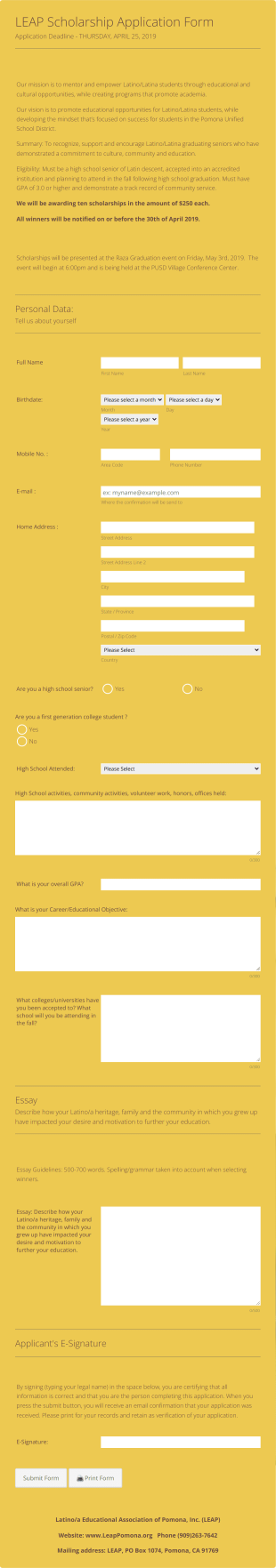 LEAP Scholarship Application Form Template